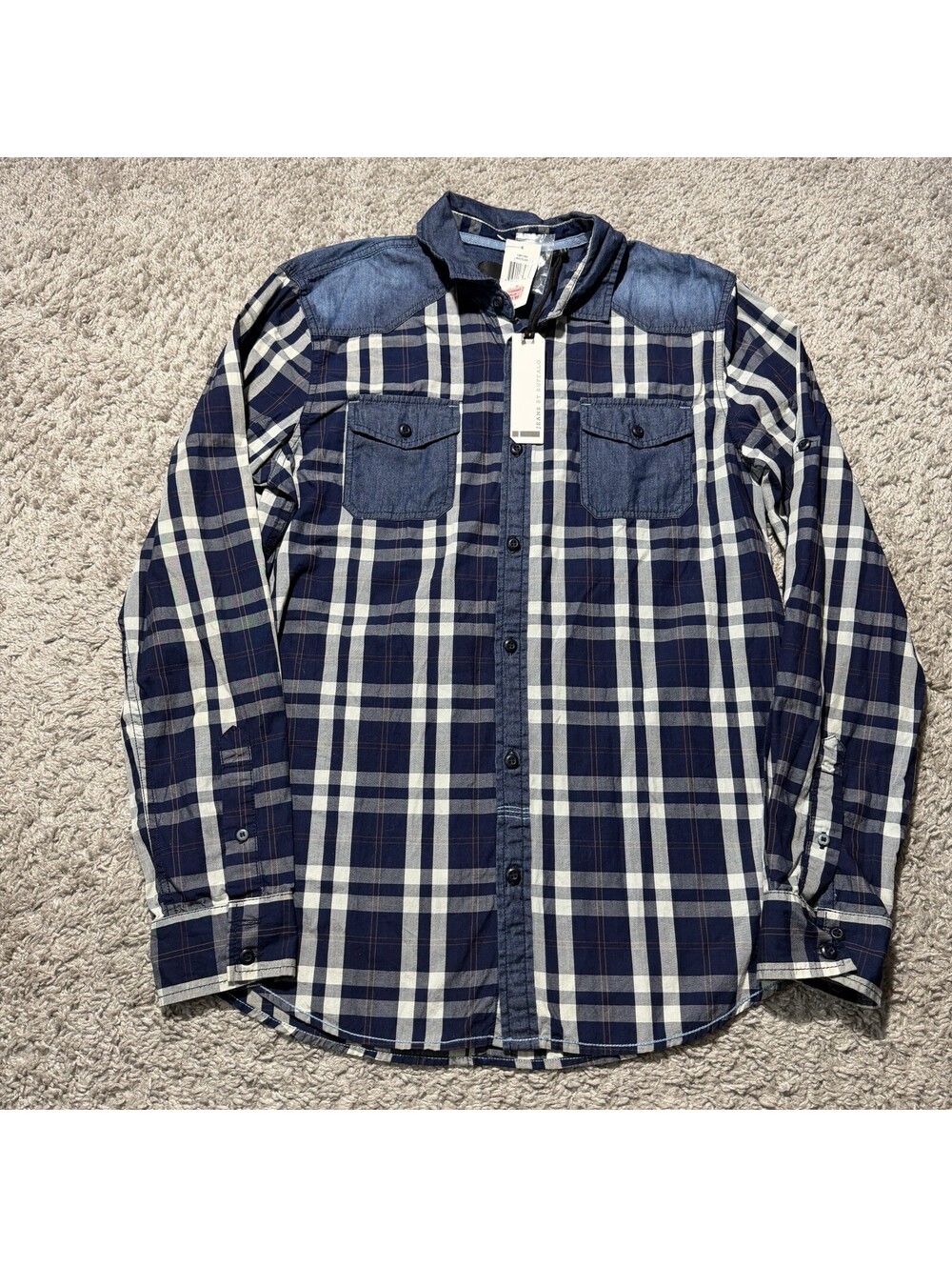 NWT Jeans by Buffalo Plaid Button Down Shirt 100% Cotton Western Men’s Medium